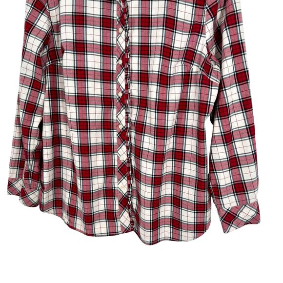 Talbots Sz XLP XL Petite Silver Sparkly Red Plaid Flannel Christmas Shirt Top - Picture 5 of 7